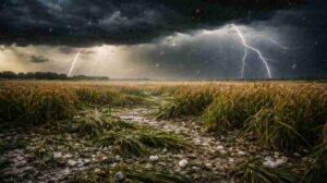 ओलावृष्टि और असमय बारिश से प्रभावित खेतों का दृश्य