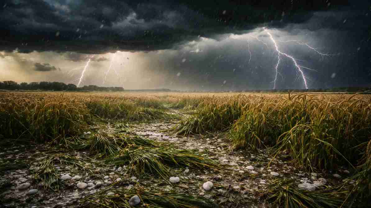 ओलावृष्टि और असमय बारिश से प्रभावित खेतों का दृश्य