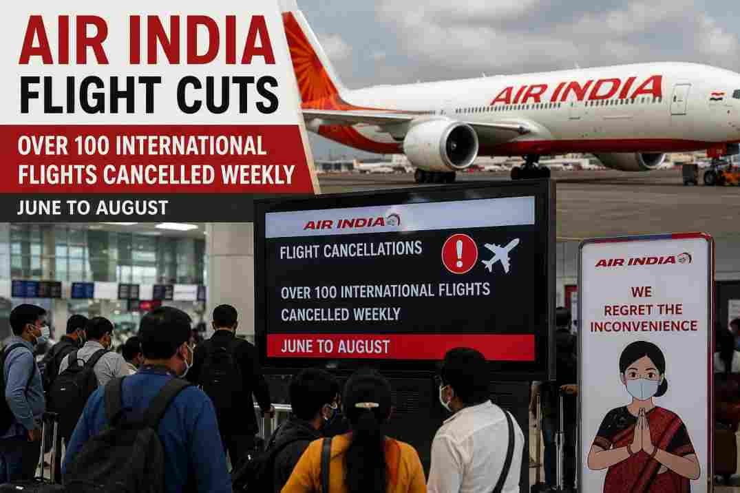 Air India फ्लाइट कटौती के चलते हर सप्ताह 100 से ज्यादा अंतरराष्ट्रीय उड़ानें रद्द, यात्रियों की बढ़ी चिंता।