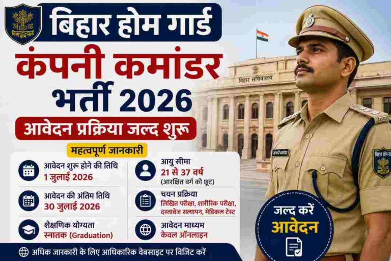 बिहार होम गार्ड कंपनी कमांडर भर्ती 2026| आवेदन जल्द शुरू, जानें पात्रता और जरूरी जानकारी