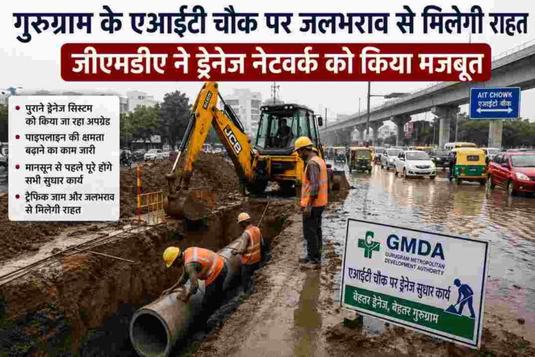 गुरुग्राम में एआईटी चौक जलभराव से मिलेगी राहत, जीएमडीए ने ड्रेनेज नेटवर्क किया मजबूत