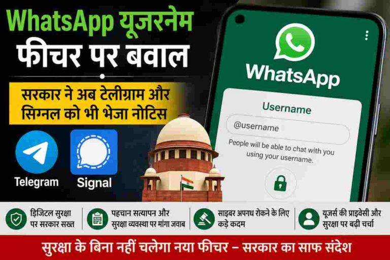 WhatsApp यूजरनेम फीचर पर सरकार सख्त, Telegram और Signal से भी मांगा जवाब